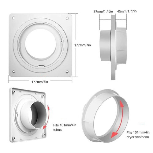 (Package 1) Placa de Parede para Exaustor de Secadora com Conexão de Encaixe por Torção, Compatível com Vários Modelos, Flange ABS para Vedação 2
