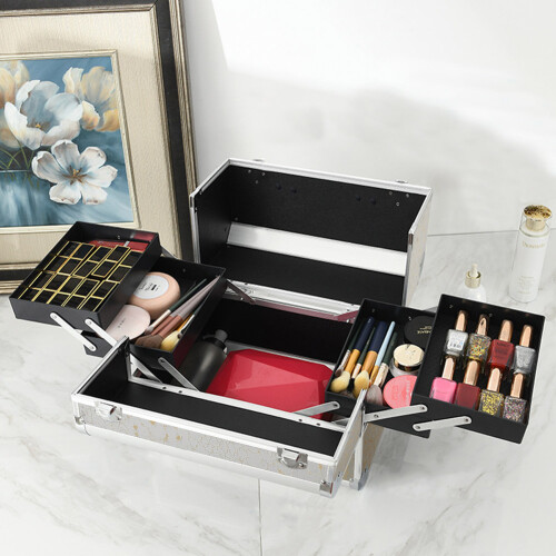 Living And Home Silver Floral PU Portable Mini Makeup Case 2