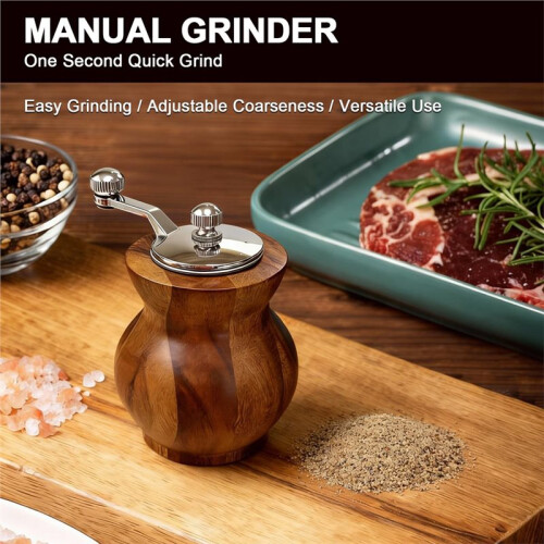 Pepper Grinder, Refillable Spice Mill with Adjustable Coarseness, Manual Pepper Mill with Handle, Spice Grinder 2