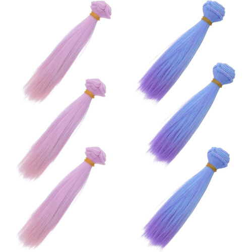 Extensões de cabelo de boneca de cor gradiente 6pcs tiras retas resistentes à alta temperatura