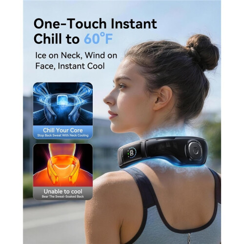 Ventilatore da collo senza pale USB display digitale sport esterni nero 2