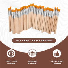 30Pcs Flat Paint Brushes, 3/4 Inch Wood Paint Brush Artist Paint Brushes Watercolor Brush Bulk Painting for Art