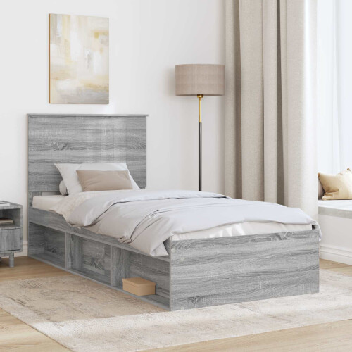VidaXL vidaXL Bed Frame Grey Sonoma 90 x 190 cm Solid Pine Wood 1
