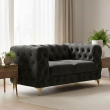 (Steel, 2 Seater) Monaco Chesterfield Sofa Set Plush Velvet 2 Seater 3 Seater 3+2 Seater Corner Sofa