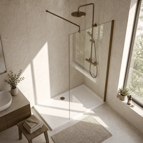 Balterley Balterley Wetroom Screen with Support Bar, 800mm, Brushed Bronze 1