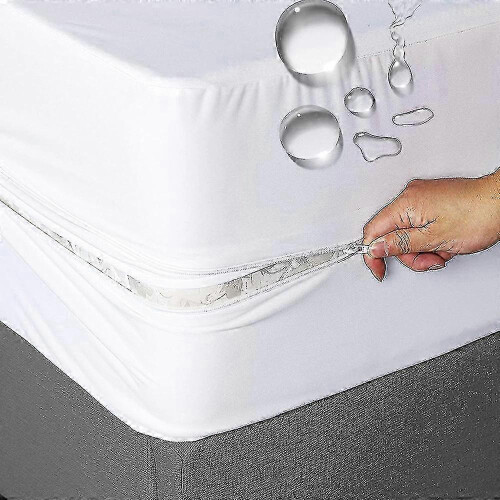 (White, 120cmX200cmX30cm) Capa de Colchão Impermeável Totalmente Encerrada com Zíper para Cama de Casal, 15-17 Polegadas, 300TC 1
