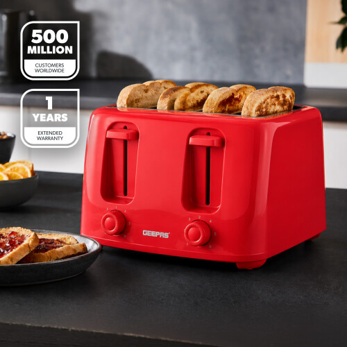 GEEPAS (4 Slice) Wide Slot Bread Toaster Reheat Defrost Function