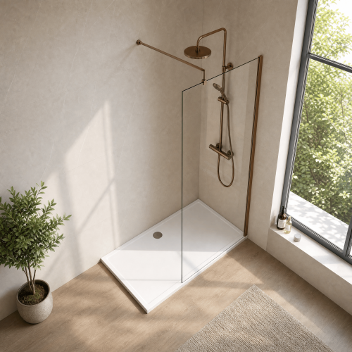 Balterley Balterley Wetroom Screen with Support Bar, 700mm, Brushed Bronze 2