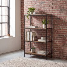 (Dark Wood) Brooklyn Industrial Bookcase Wooden Shelves 4 Tier