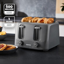 (Grey) Geepas 4 Slice Bread Toaster 6Level Browning 1400W