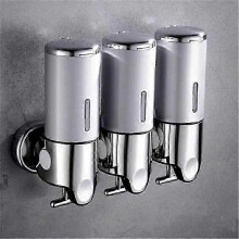 (Silver three) Distributore di sapone per doccia a parete, 500-1500ml, materiale ABS, finestra visiva, montaggio a foro o adesivo, per bagno