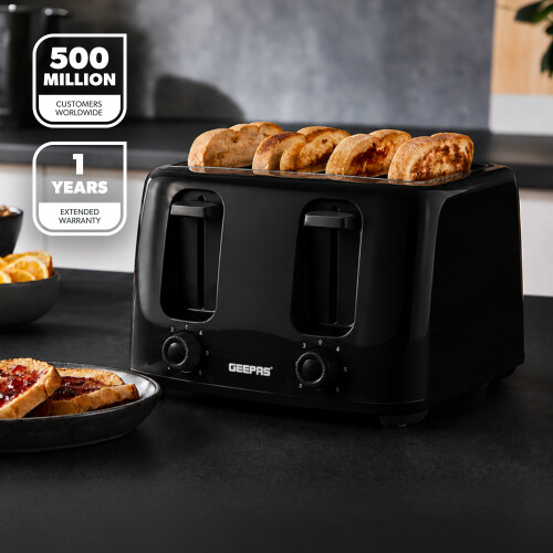 GEEPAS (Black) Geepas 4 Slice Bread Toaster 6Level Browning 1400W 1