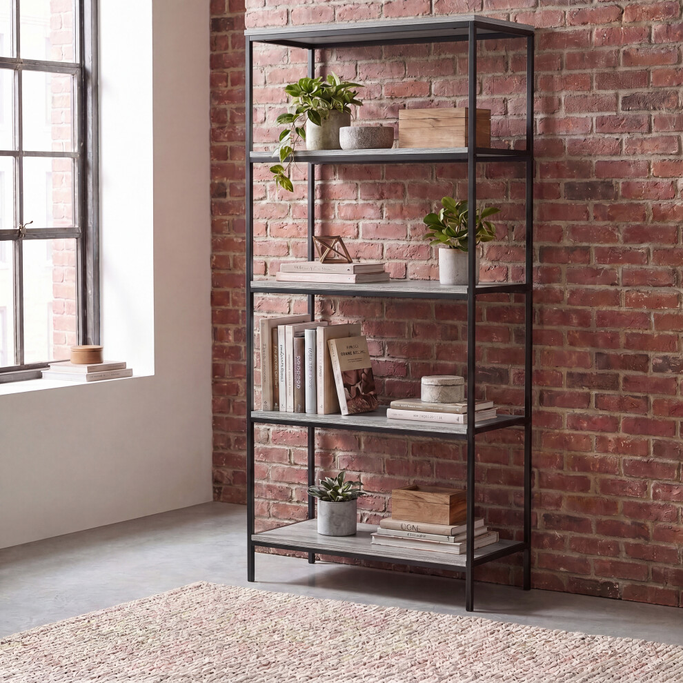 Vida Designs (Grey) Brooklyn Industrial Bookcase Wooden Shelves 5 Tier