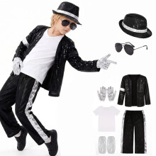 (130CM) Kids Sequin Costume Set Michael Jackson Cosplay Stage Performance Outfit