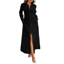 Vestidos Camiseros para Mujer, Casuales, de Manga Larga, con Botones y Maxivestidos Negro M