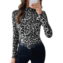 Blusas de Malla de Manga Larga para Mujer, Cuello Alto, Transparentes, para Salir, Ropa de Club. Gris XL