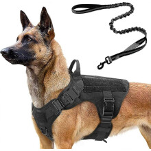 Conjunto de arnés táctico militar para perros con correa elástica de 1,2 m para perros grandes y medianos, ideal para la caza y el entrenamiento.