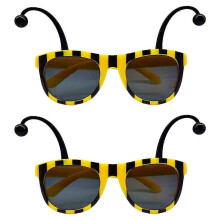 Lot de 2 lunettes de soleil abeille noires et jaunes à volets pour enfants et adultes, idéales pour les fêtes.