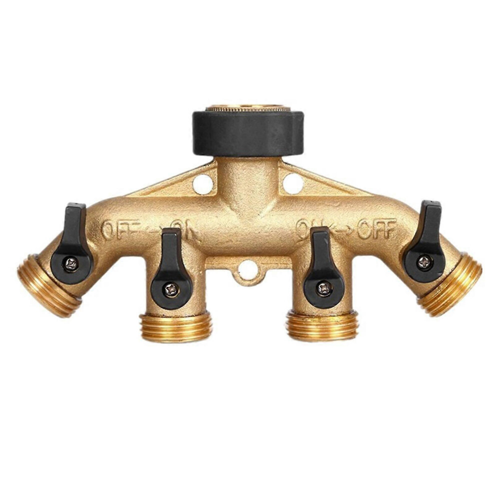 4-Way 3/4" Solid Brass Garden Hose Splitter 4-Valve Shut-Off Manifold Water Tap Spigot 3065549323055