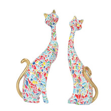 2-Piece Abstract Oil-Painted Cat Statue Set, Resin Cat Couple Sculpture for Bedroom, Office, Desk Decor, KY145
