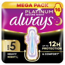 Always Platinum Secure Night Extra (Size 5) Sanitary Towels with Wings 16 Pads