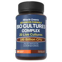 100 Billion CFU Bio Cultures - 20 Live Strains + Fibre | Gut Health Supplement for Women and Men | Including Lactobacillus and Bifidobacterium | Made