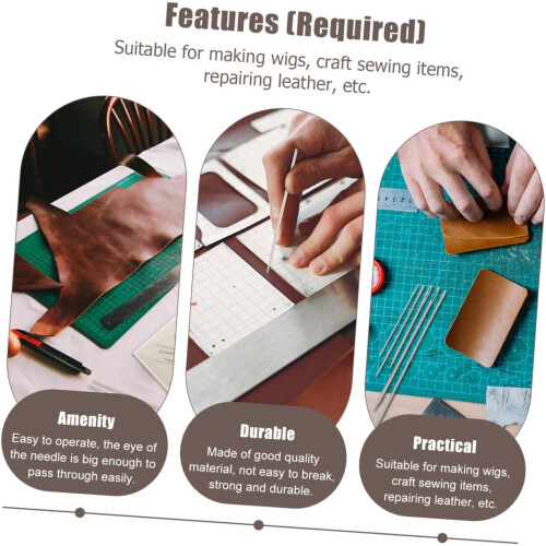 Conjunto de agulha de costura de mão curvada triangular de 7pcs para projetos de couro e artesanato 2