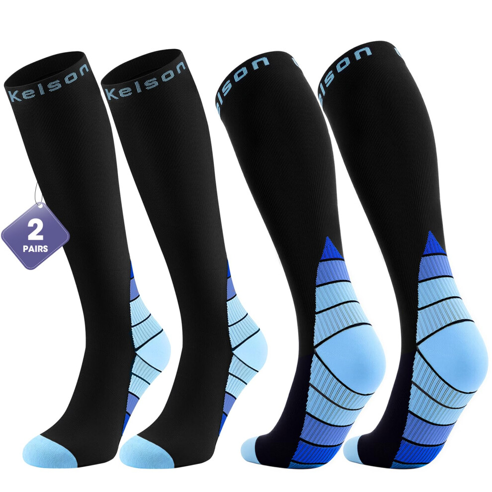 2 Pairs Compression Socks 20-30 mmHg Flight Socks L-XL Black & Blue Unisex - Image 4