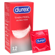 Durex Thin Feel Ultra Thin, 12 Condoms, Silicone Lubricated