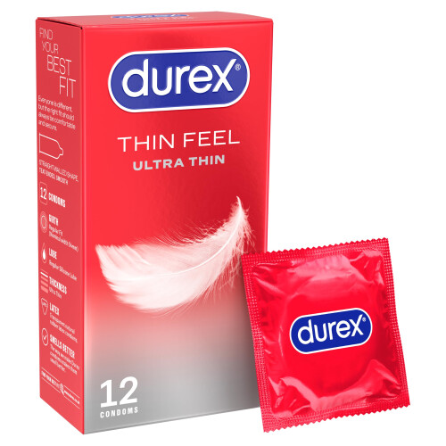 Durex Durex Thin Feel Ultra Thin, 12 Condoms, Silicone Lubricated