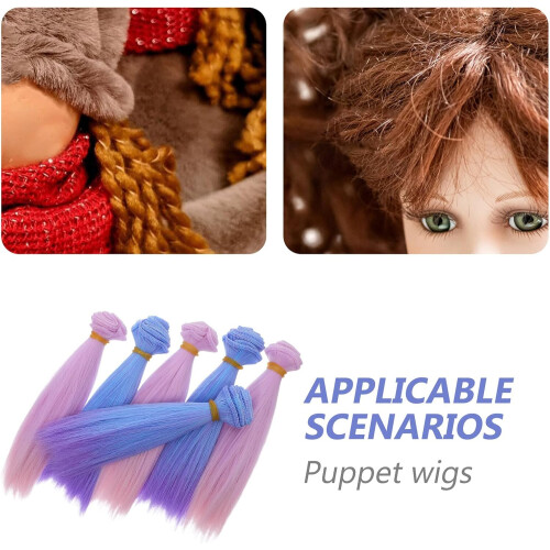 Extensões de cabelo de boneca de cor gradiente 6pcs tiras retas resistentes à alta temperatura 2