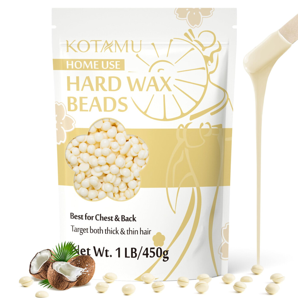 Kotamu Hard Wax Beads For Hair Removal, 450G Cream Wax Beads For Sensitive Skin