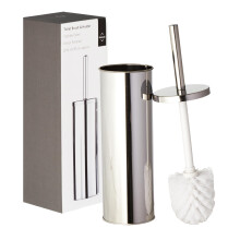 Premier Housewares Toilet Brush & Holder | Chrome Metal Toilet Set | Attached Lid Cleaner | Free St