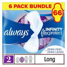 Always Infinity FlexProtect Sanitary Towels, Size 2 Long, 6 Packs of 11 Count, U