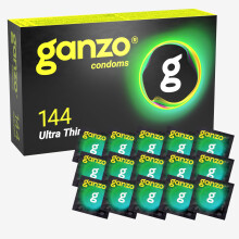 GANZO Ultra-Thin, 144 Lubricated Condoms for Men, Regular Fit, Natural Rubber La