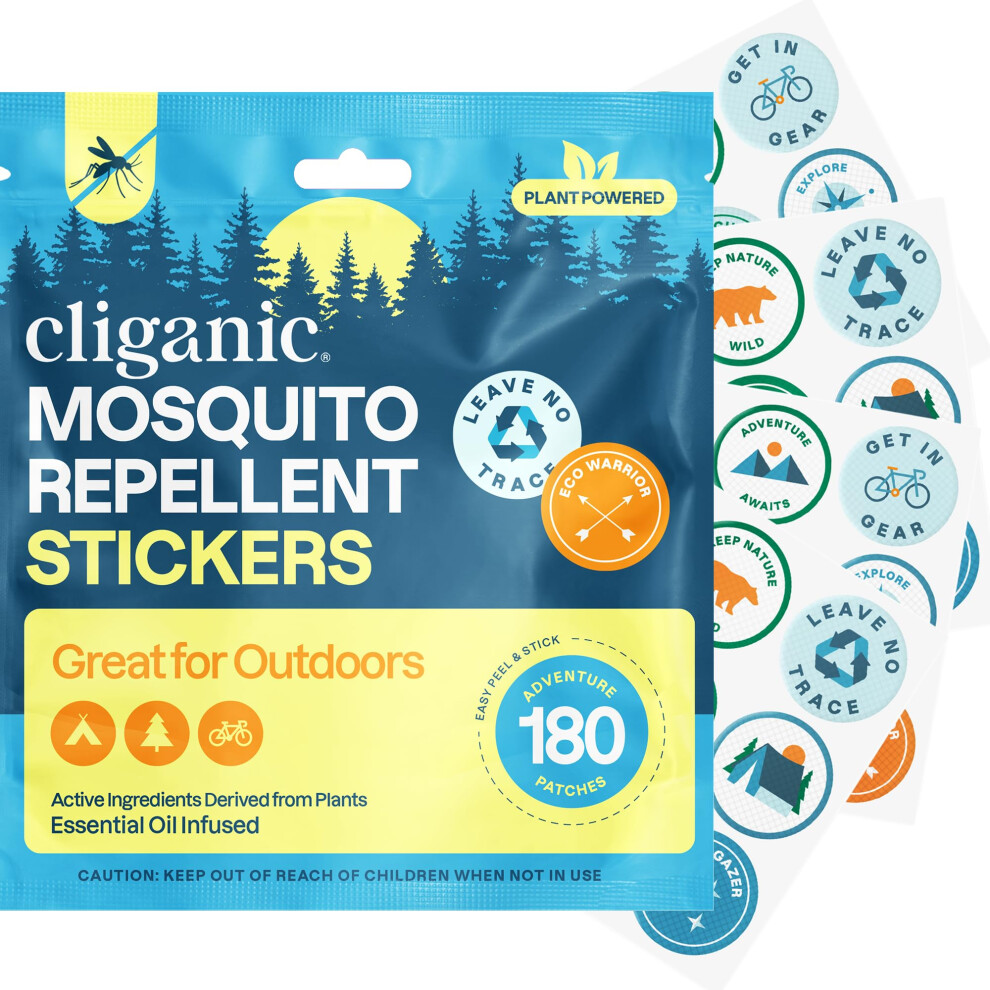 Cliganic Mosquito Repellent Stickers (180 Pack) - Camping Patches For Kids & Adu