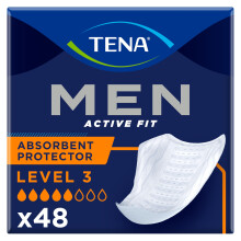 TENA Men Active Fit Absorbent Protector, Level 3, 6 Packs of 8 (48 Count)