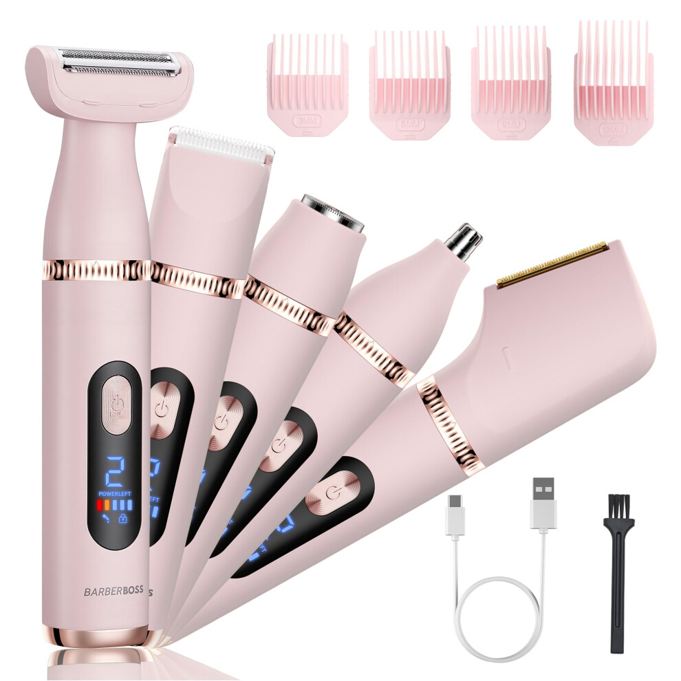 Barberboss 5-In-1 WomenâS Electric Shaver, Dual-Speed Trimmer With Led Display,