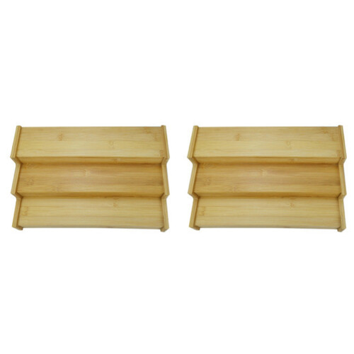 2X 3-Tier Non-Expandable Bamboo Spice Rack Step Shelf Cabinet Organizer 1