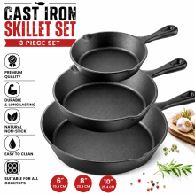 3PCS Cast Iron Non-Stick Frying Pan Skillet Set