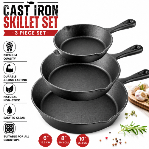 3PCS Cast Iron Non-Stick Frying Pan Skillet Set