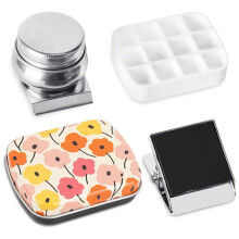 Portable Tin Box,12-Well Empty Watercolor Palette,Small Paint Storage Kits with Magnetic Clip and Oil Pot, A