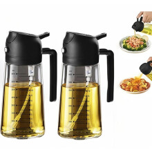 Set de 2 pulverizatoare de ulei cu scală, 500 ml, sticlă pulverizatoare de ulei multifuncțională 2 în 1, sticlă de ulei din s
