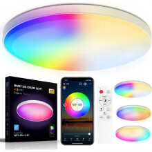 Luminária de teto LED 48W branca inteligente RGB com intensidade ajustável, controle remoto Bluetooth/Wi-Fi e Alexa para sala de estar