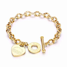 Stainless Steel Heart Charm Bracelet Gold Couple Link Chain Jewellery Gift