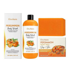 Persimmon Body Wash + Persimmon Soap Bar Set for Body Odor Control, Purifying Deodorizing Body Soap for Eliminating Odor, Skin Brightening
