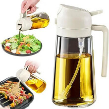 Ölsprüher 500ML, 2-in-1-Mehrzweck, Ölsprüherflasche, Glasölflasche, Speiseölspray, geeignet für Kochen, Grillen, Backen, Heißluft