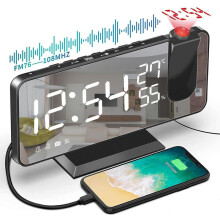 Projektionswecker mit UKW-Radio,Dual-Alarm, 180 Projektor, USB-Anschluss, 12/24h Anzeige, 7,5" LED Display, Snooze, 4 Helligke