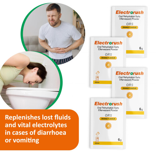 Electrorush ORS (Oral Rehydration Salts) Fast & Effective Orange Flavour Efferve 1