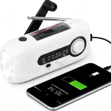 Radio à manivelle, radio solaire d'urgence AM/FM avec prévisions météo et 4 modes, lampe torche LED, alarme SOS, batterie 2000 mAh, por